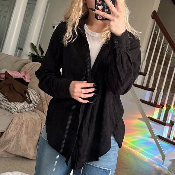 H&M black slouchy button-down - Picture 4 of 16